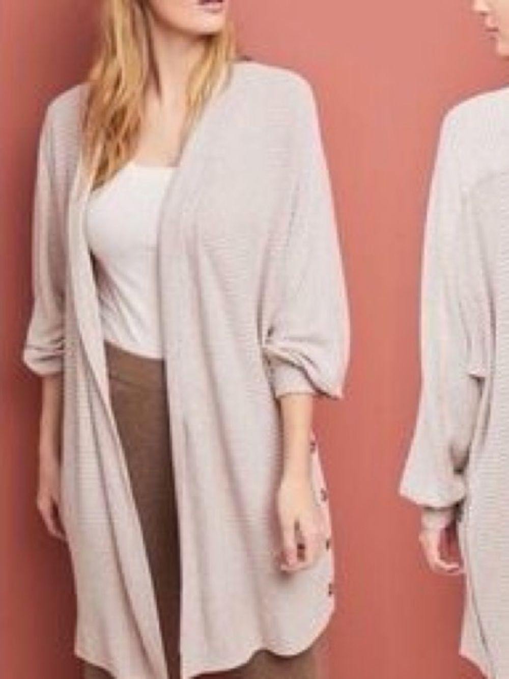 Anthropologie Light Beige Open-Front Knit Cardigan